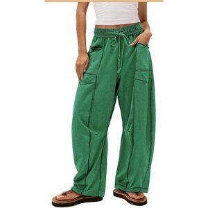 Yanekop Women's Baggy Wide Leg Palazzo Sweatpants adopt soft blend fabric Green